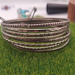 Silver Tone Stack Textured Bangle Set B3321